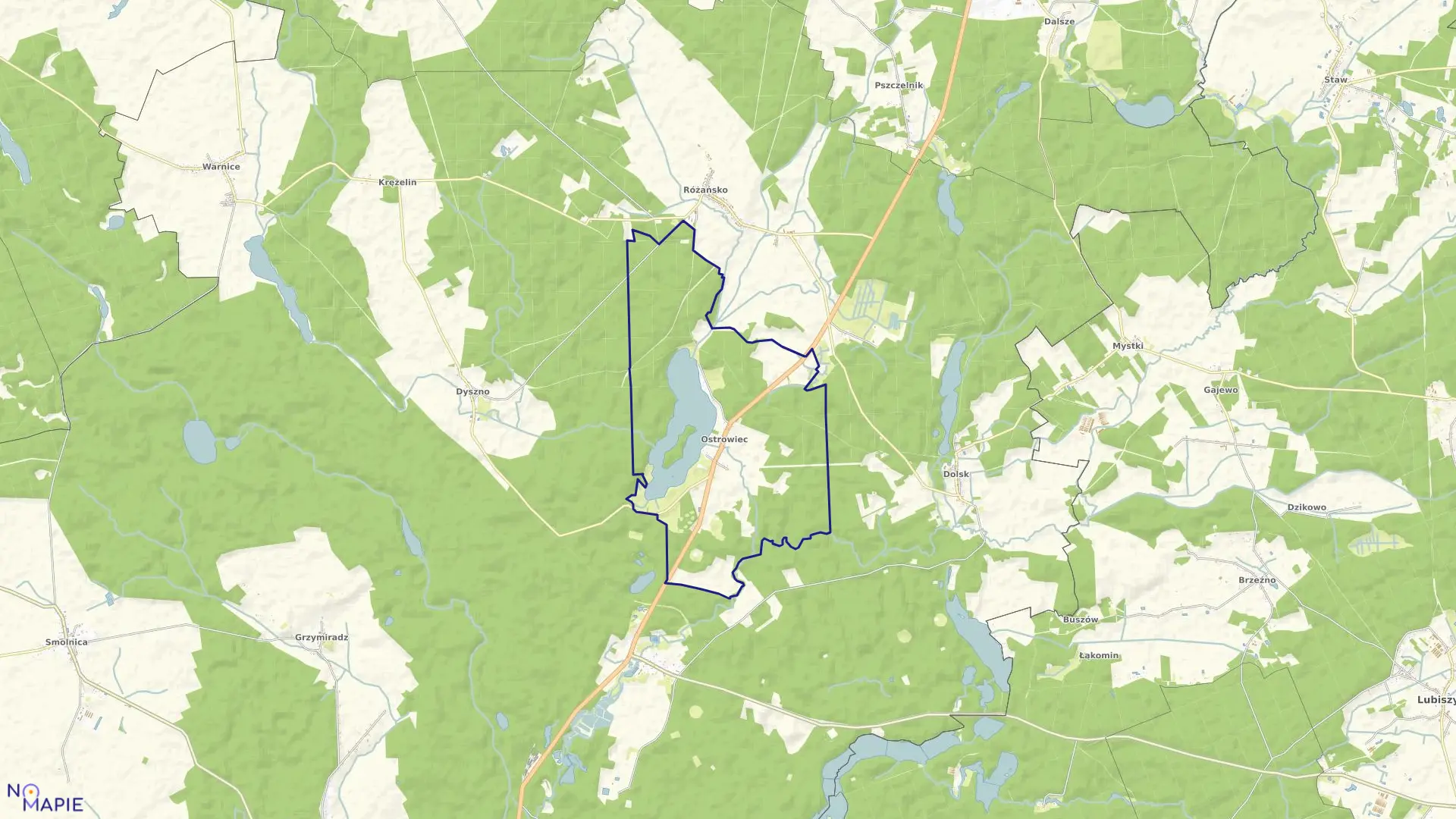 Mapa obrębu Ostrowiec w gminie Dębno