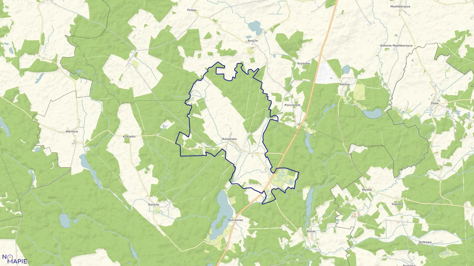 Mapa obrębu Różańsko w gminie Dębno