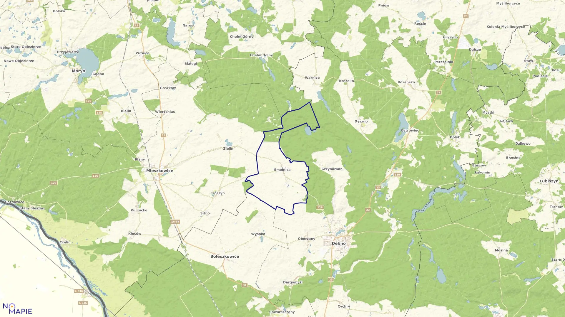 Mapa obrębu Smolnica w gminie Dębno